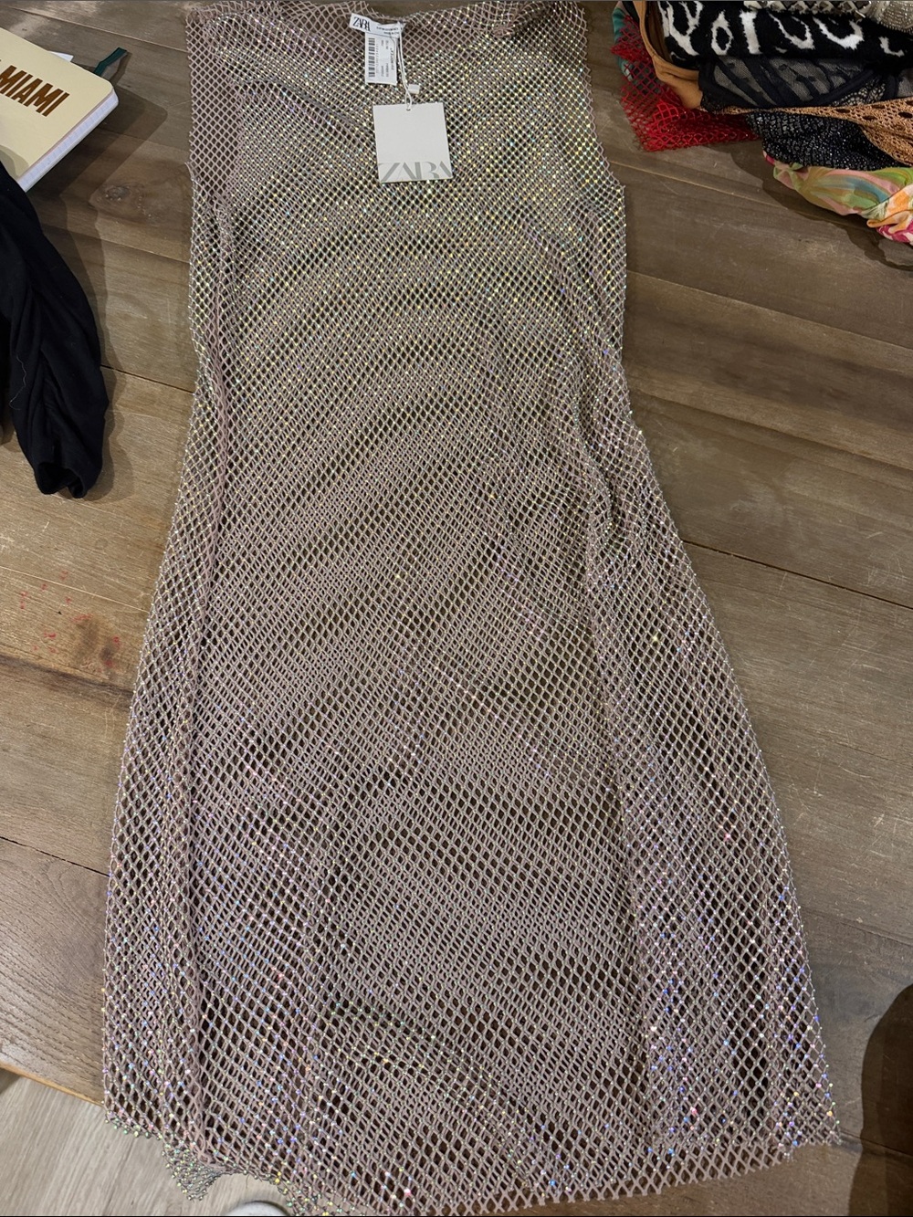ZARA Metallic Mesh Midi Dress in Champagne Pink